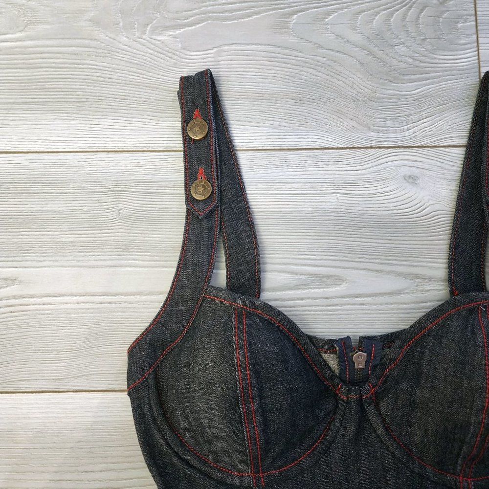 Rare Vintage Y2K Lip Service Rockabilly Rumble Denium Padded Bustier Dress - Picture 5 of 8